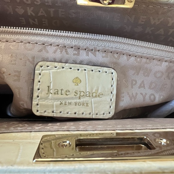 New Kate Spade Constance Knightsbridge Bone Croc Patent Leather Large Satchel - Picture 15 of 16